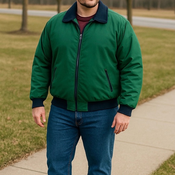 Classic Green Bomber Jacket with Navy Accents